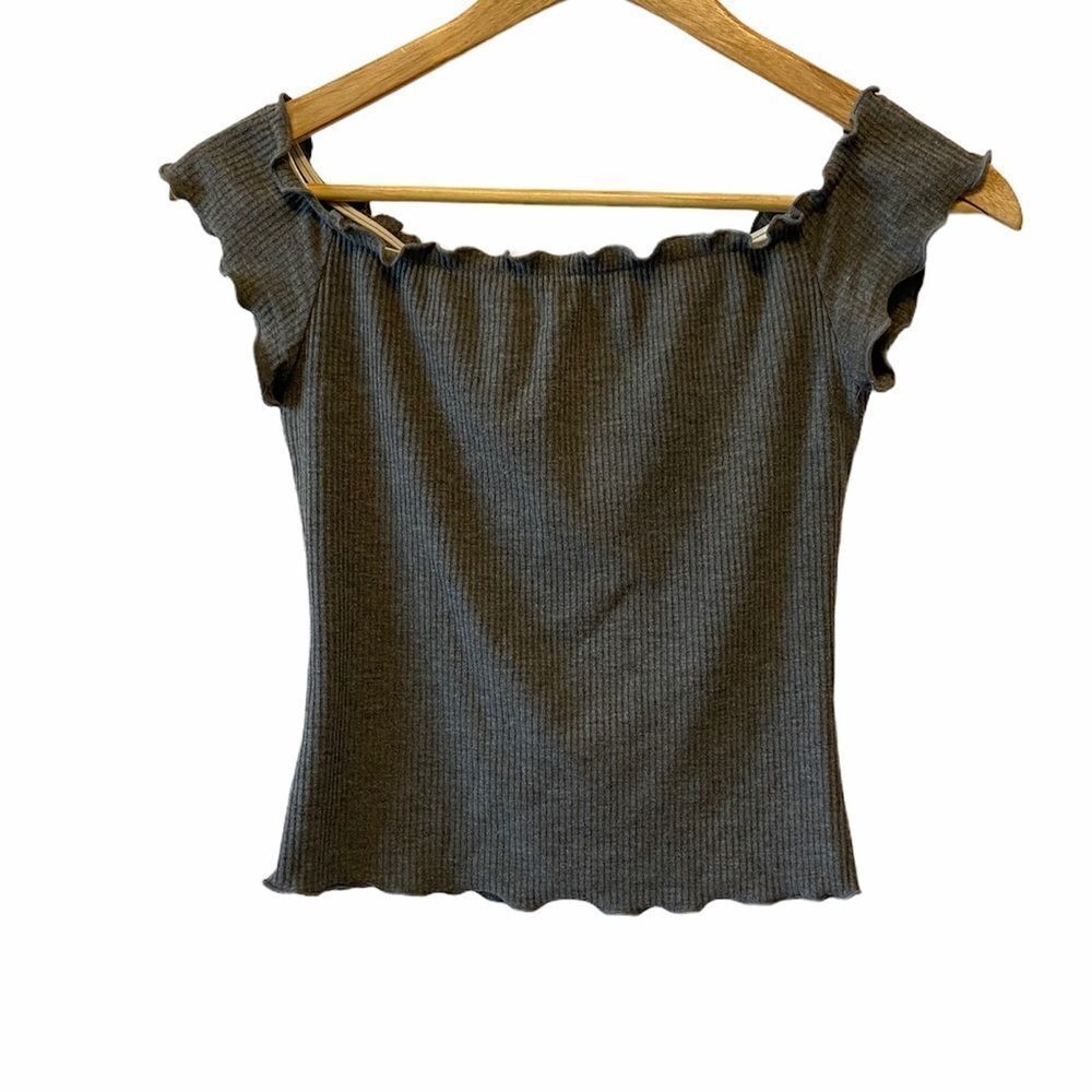 NWOTâREBEL SUGARÂ Grey Cropped RibbedâTop XS - Picture 1 of 7